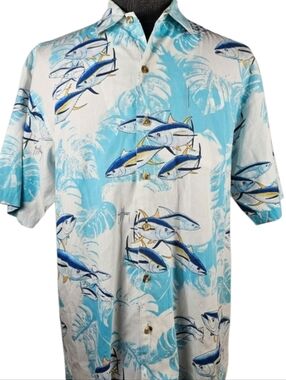 Guy Harvey Men's Hawaiian Fishing Short Sleeve Button Down Size M